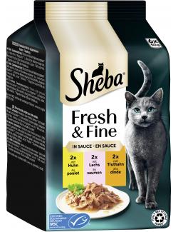 Sheba Fresh & Fine in Sauce mit Huhn, Lachs und Truthahn