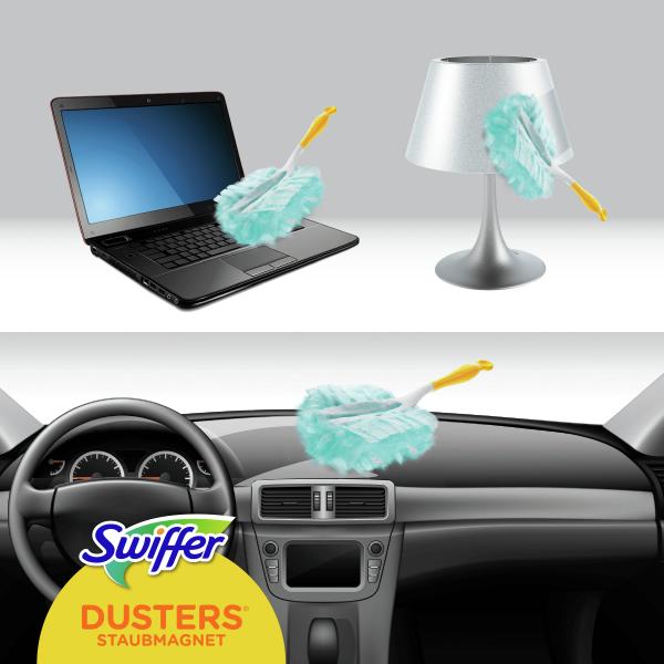 Swiffer Staubmagnet Kit 1 Griff und 3 Tücher, nimmt 3x mehr Staub & Haare auf und schließt diese ein