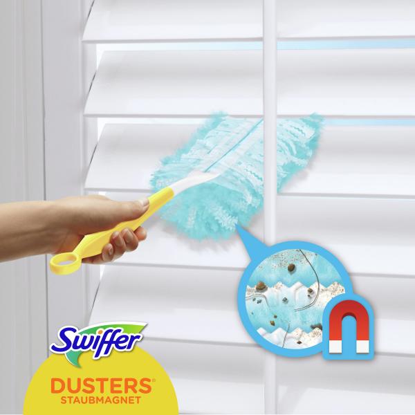 Swiffer Staubmagnet Kit 1 Griff und 3 Tücher, nimmt 3x mehr Staub & Haare auf und schließt diese ein