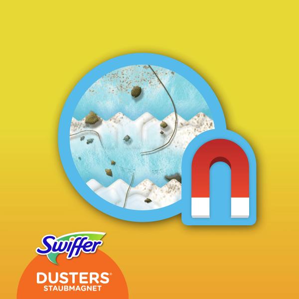 Swiffer Staubmagnet Kit 1 Griff und 3 Tücher, nimmt 3x mehr Staub & Haare auf und schließt diese ein