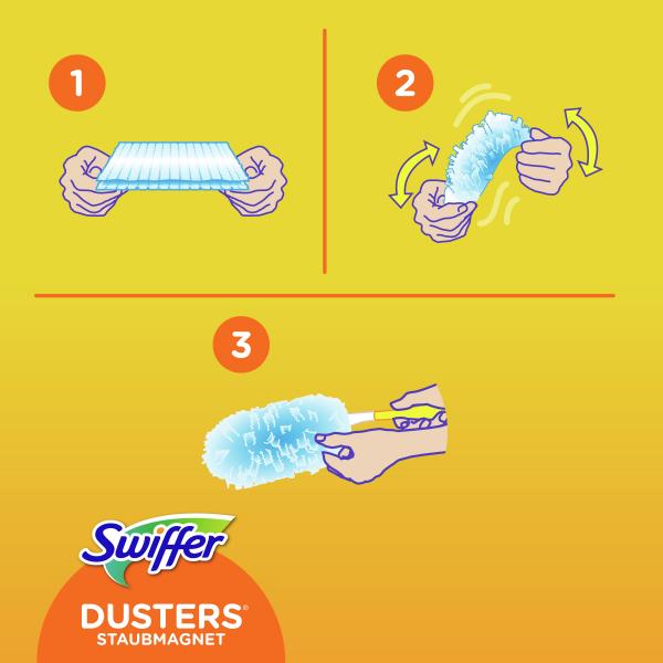 Swiffer Staubmagnet Kit 1 Griff und 3 Tücher, nimmt 3x mehr Staub & Haare auf und schließt diese ein