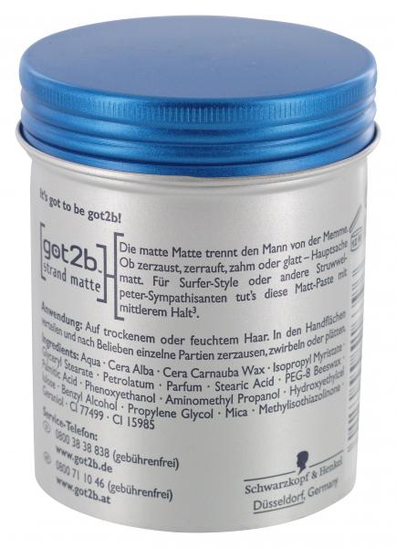 Schwarzkopf got2b Strand Matte surfer look Matt Paste