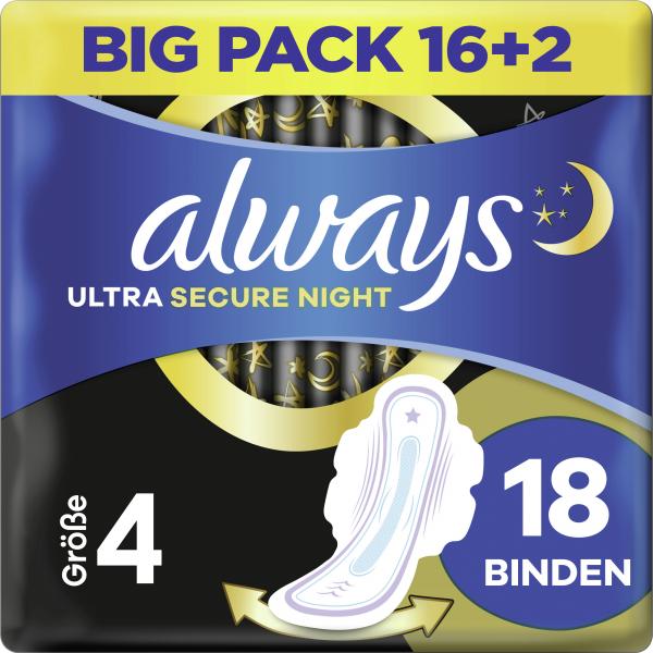 Always Ultra Damenbinden Secure Night (Größe 4) Mit Flügeln