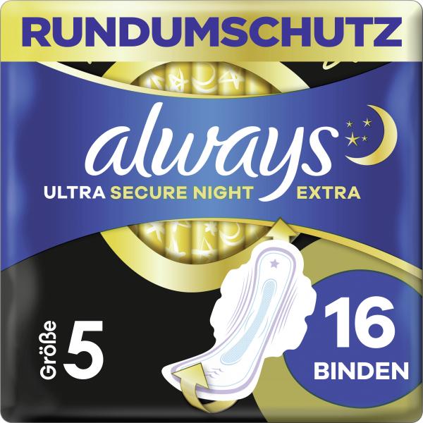 Always Ultra Damenbinden Secure Night Extra (Größe 5) Mit Flügeln