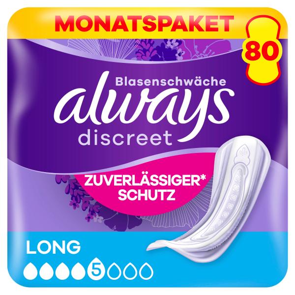 Always Discreet Inkontinenz-Einlagen Long bei Blasenschwäche Monatspaket