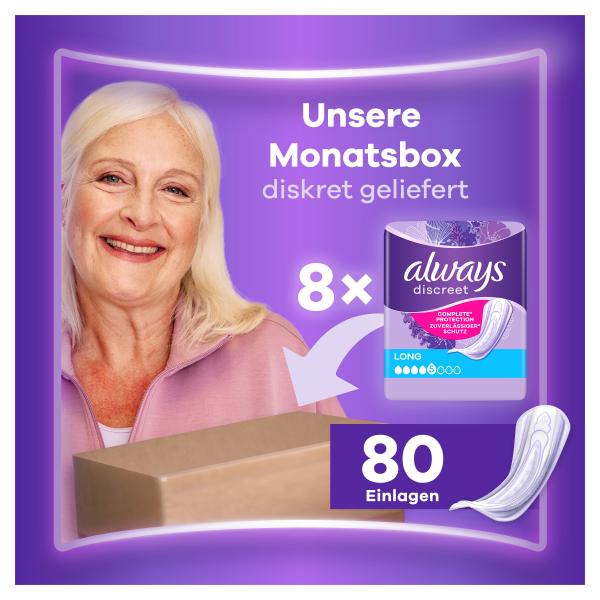 Always Discreet Inkontinenz-Einlagen Long bei Blasenschwäche Monatspaket