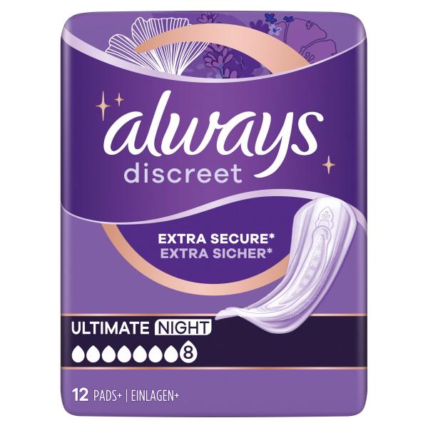 Always Discreet Ultimate Nacht Inkontinenzeinlagen für Frauen Monatspaket 48 St.