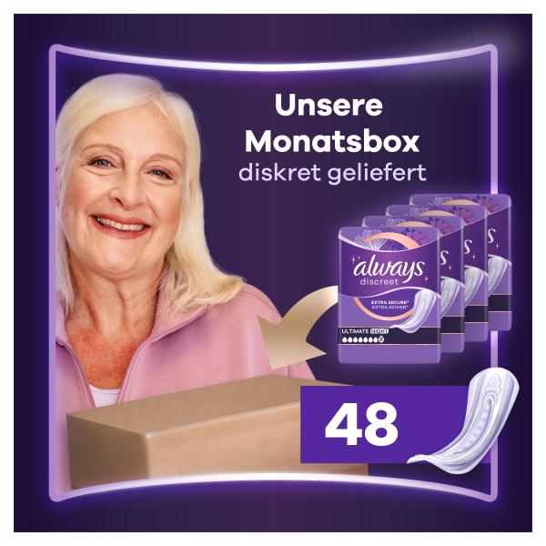 Always Discreet Ultimate Nacht Inkontinenzeinlagen für Frauen Monatspaket 48 St.
