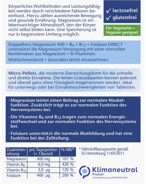 Doppelherz aktiv Magnesium 400 + B6 + B12 + Folsäure Direct 