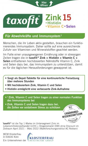 Taxofit Zink15 + Histidin + Vitamin C + Selen Depot Tabletten