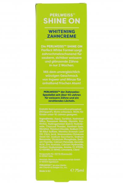 Perlweiß Shine On Whitening Zahncreme Ingwer und Minze