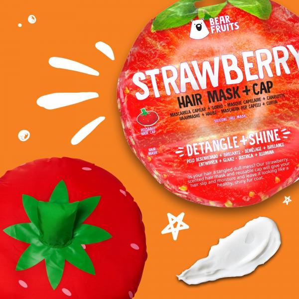 Bear Fruits Strawberry Entwirren + Glanz Haarmaske mit Haube