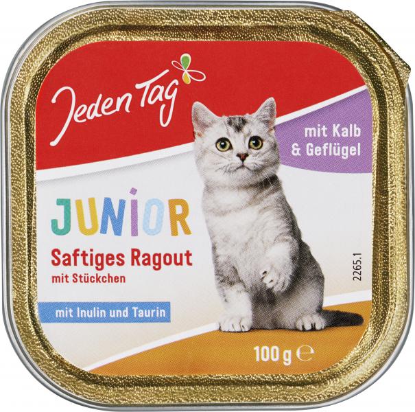 Jeden Tag Katze Junior saftiges Ragout mit Stückchen Kalb & Geflügel