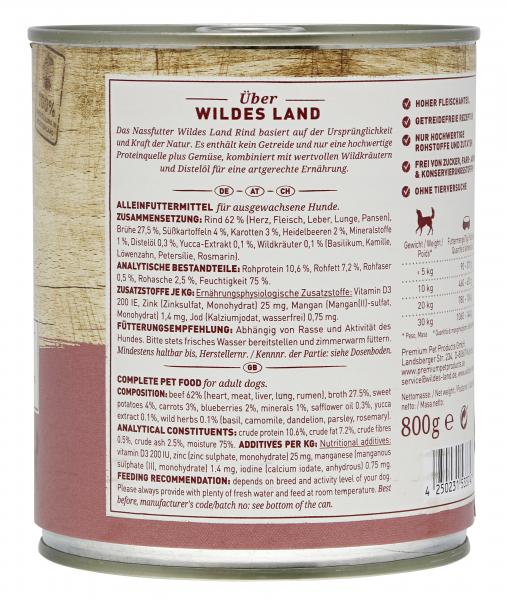 Wildes Land Hund Adult Rind mit Süßkartoffeln, Heidelbeeren, Wildkräutern & Distelöl