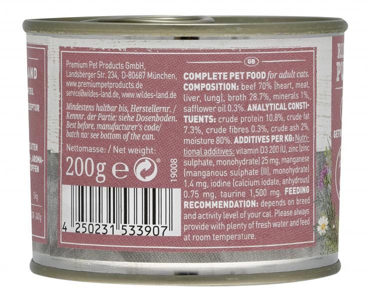 Wildes Land Katze Adult Rind pur