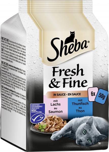 Sheba Fresh & Fine in Sauce mit Lachs und Thunfisch