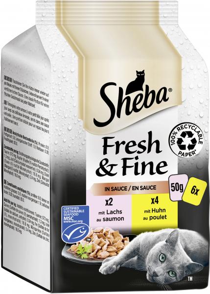 Sheba Fresh & Fine in Sauce mit Huhn und mit Lachs
