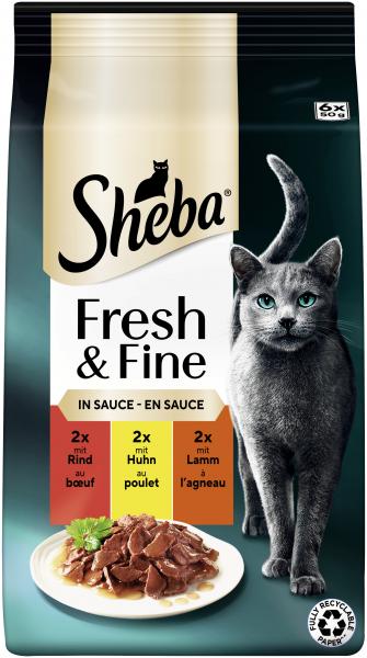Sheba Fresh & Fine in Sauce mit Rind, Huhn und Lamm