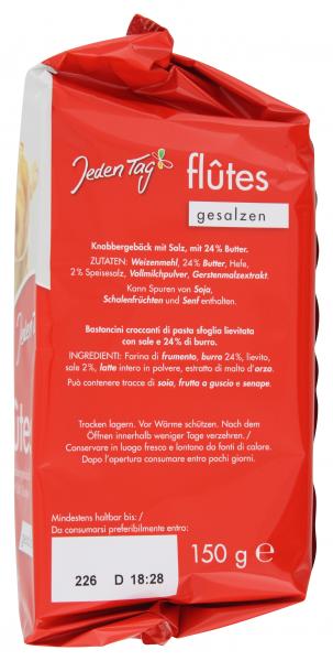Jeden Tag Flûtes Hefegebäckstangen gesalzen