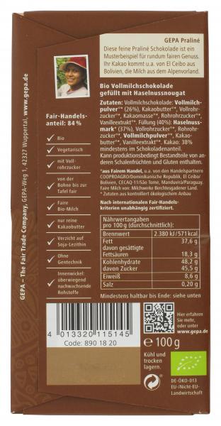 Gepa Bio Praliné Schokolade Vollmilch