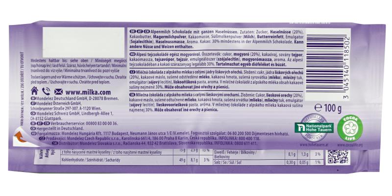 Milka Tafel Ganze Haselnüsse