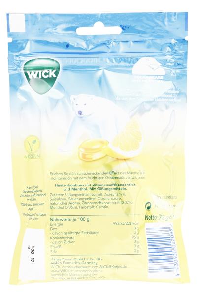 Wick Hustenbonbons Zitrone mit Menthol ohne Zucker