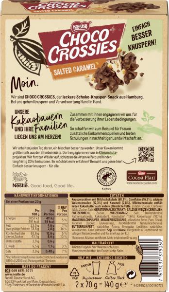 Nestlé Choco Crossies Crunchy Salted Caramel, umhüllt von Milchschokolade