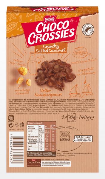Nestlé Choco Crossies Crunchy Salted Caramel, umhüllt von Milchschokolade