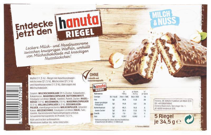 Hanuta Riegel Milch & Nuss