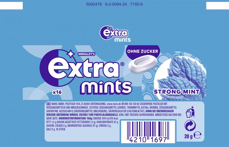 Wrigleys Extra Mints Strong Mint Lutschbonbons ohne Zucker