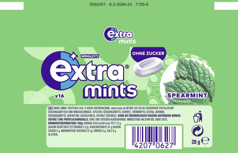 Wrigleys Extra Mints Spearmint Lutschbonbons ohne Zucker