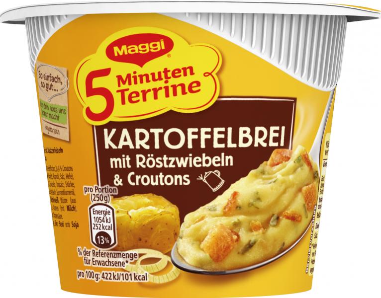 Maggi 5 Minuten Terrine Kartoffelbrei mit Röstzwiebeln & Croutons