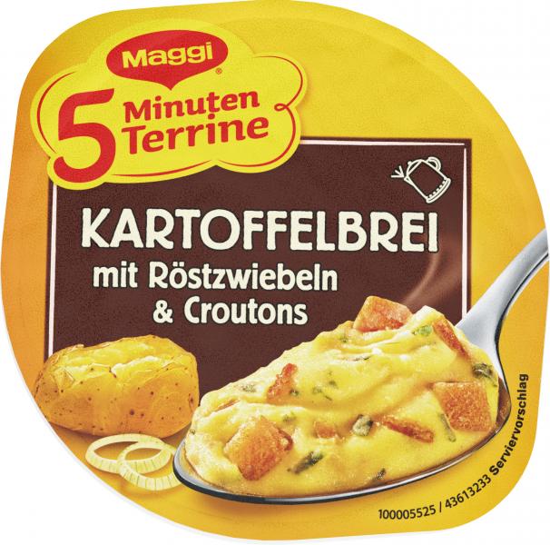 Maggi 5 Minuten Terrine Kartoffelbrei mit Röstzwiebeln & Croutons