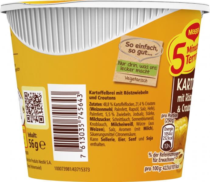Maggi 5 Minuten Terrine Kartoffelbrei mit Röstzwiebeln & Croutons