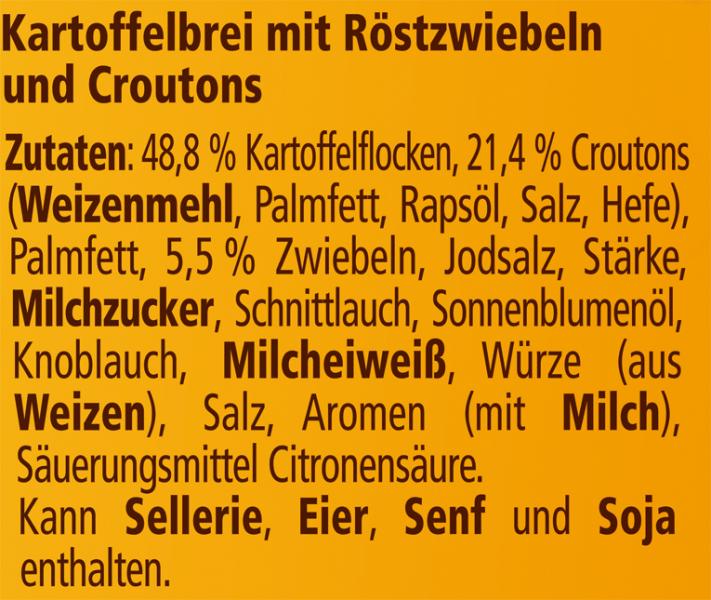Maggi 5 Minuten Terrine Kartoffelbrei mit Röstzwiebeln & Croutons
