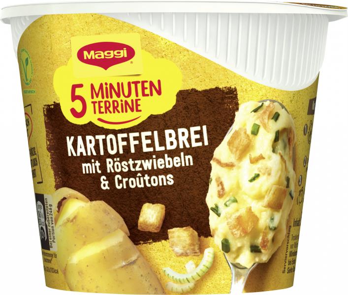 Maggi 5 Minuten Terrine Kartoffelbrei mit Röstzwiebeln &amp; Croûtons