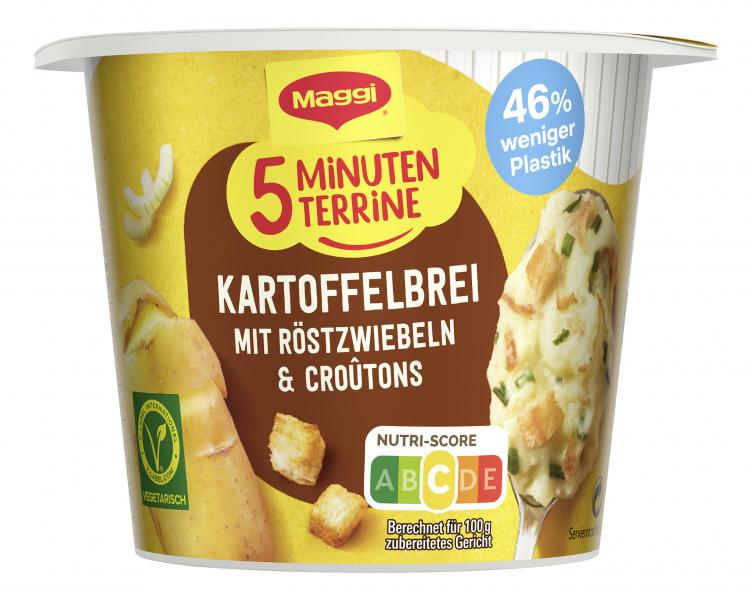 Maggi 5 Minuten Terrine Kartoffelbrei mit Röstzwiebeln & Croûtons