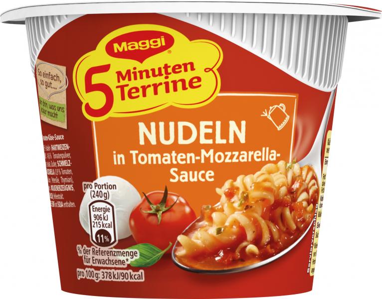 Maggi 5 Minuten Terrine Nudeln in Tomaten-Mozzarella Sauce