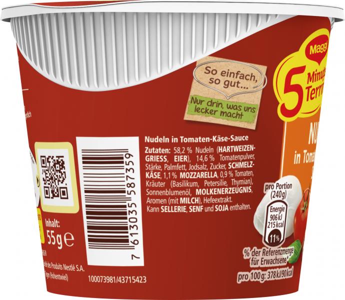 Maggi 5 Minuten Terrine Nudeln in Tomaten-Mozzarella Sauce