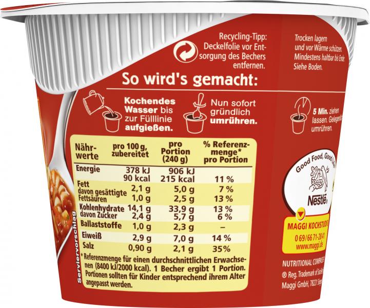 Maggi 5 Minuten Terrine Nudeln in Tomaten-Mozzarella Sauce