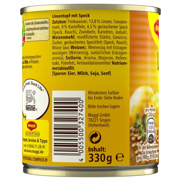 Maggi Ein Teller Linsentopf mit Speck