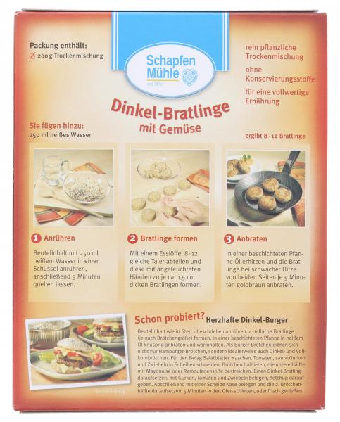 SchapfenMühle Dinkel-Bratlinge mit Gemüse