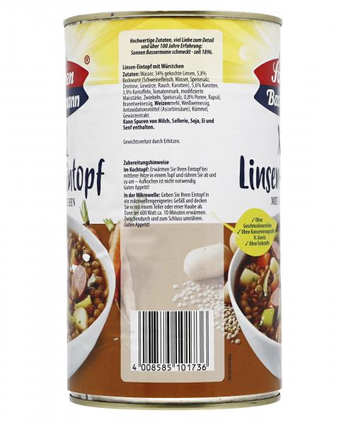 Sonnen Bassermann Unser XXL Linsentopf mit leckerer Bockwurst