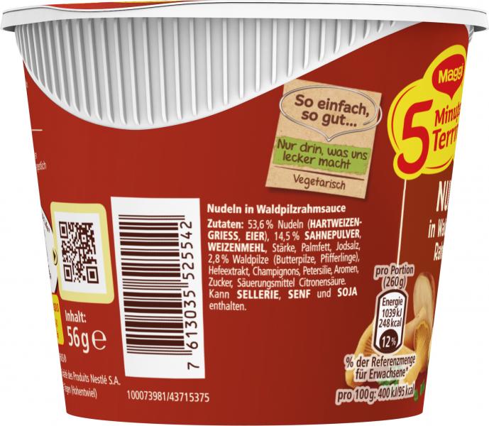 Maggi 5 Minuten Terrine Nudeln in Waldpilzrahmsauce