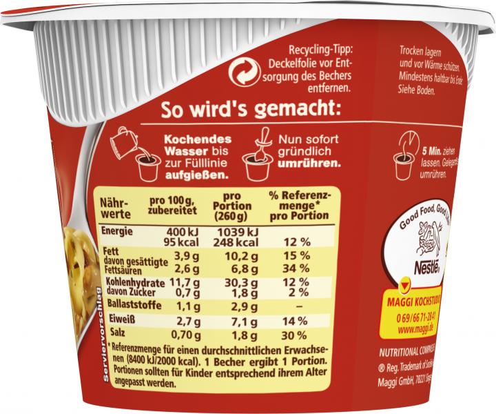 Maggi 5 Minuten Terrine Nudeln in Waldpilzrahmsauce