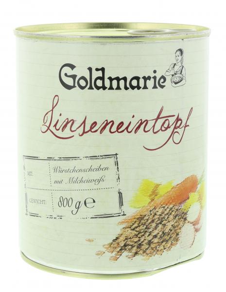 Goldmarie Linseneintopf mit Würstchenscheiben