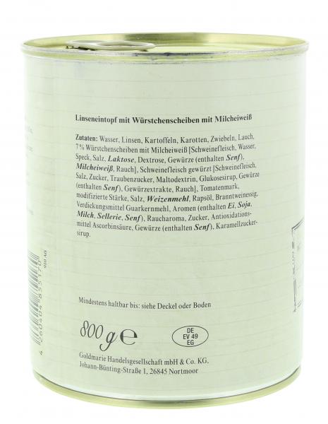Goldmarie Linseneintopf mit Würstchenscheiben