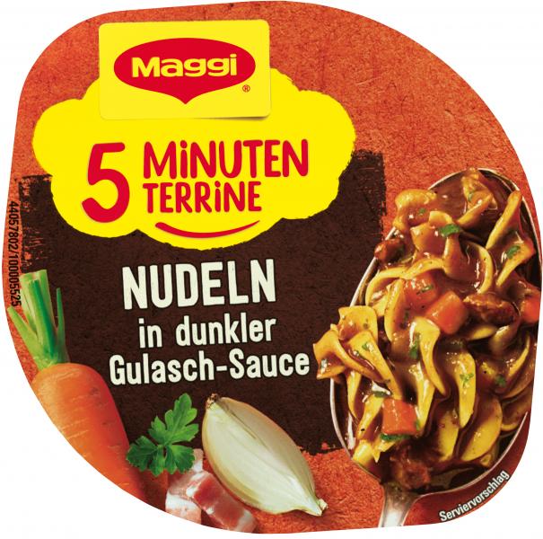 Maggi 5 Minuten Terrine Nudeln in dunkler Gulasch-Sauce