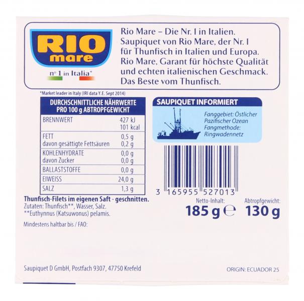 Saupiquet Rio Mare Thunfisch-Filets Naturale ohne Öl