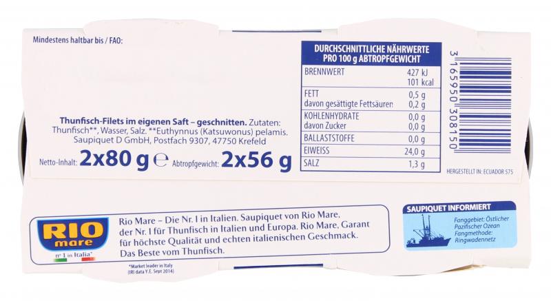 Saupiquet Rio Mare Thunfisch-Filets Naturale ohne Öl
